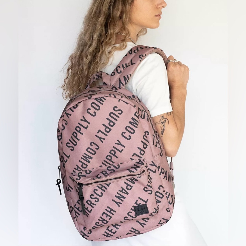 Herschel Supply Co Settlement Mid Backpack Ash Rose Pink Black Logo Print - Picture 1 of 11
